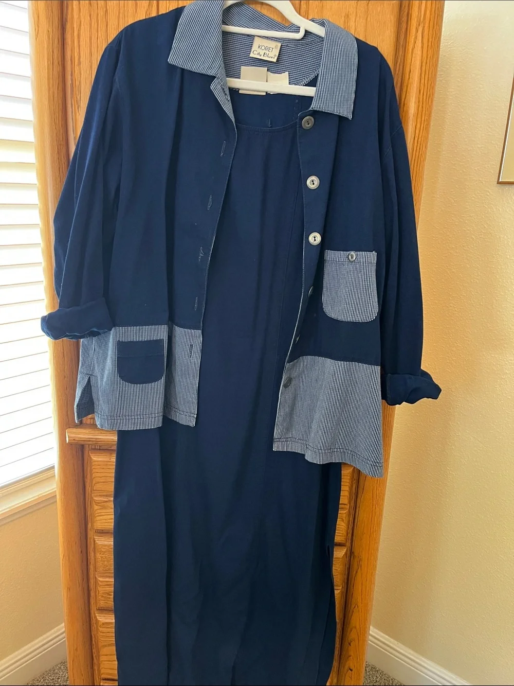Koret City Blues Vintage Denim Navy Jacket and Dress Set with One Side Slit